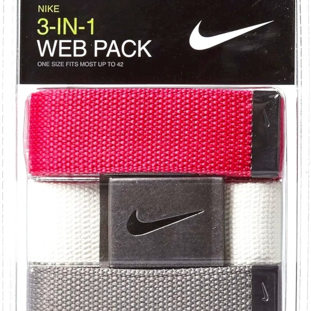 Nike Golf 3-in-1 Web Belt Set Men’s Pink White Gray OS Fits Up to 42" NWT